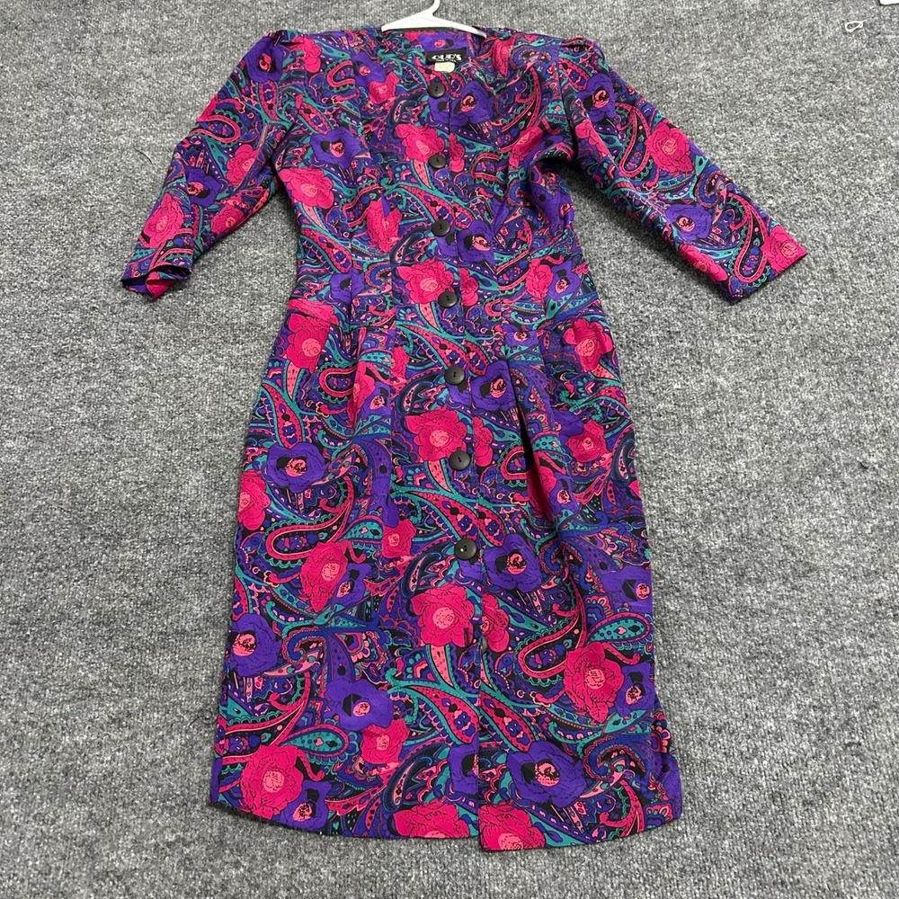 Ours Dress Womens Size 4 Purple Paisley Floral Button Front Vintage USA Made